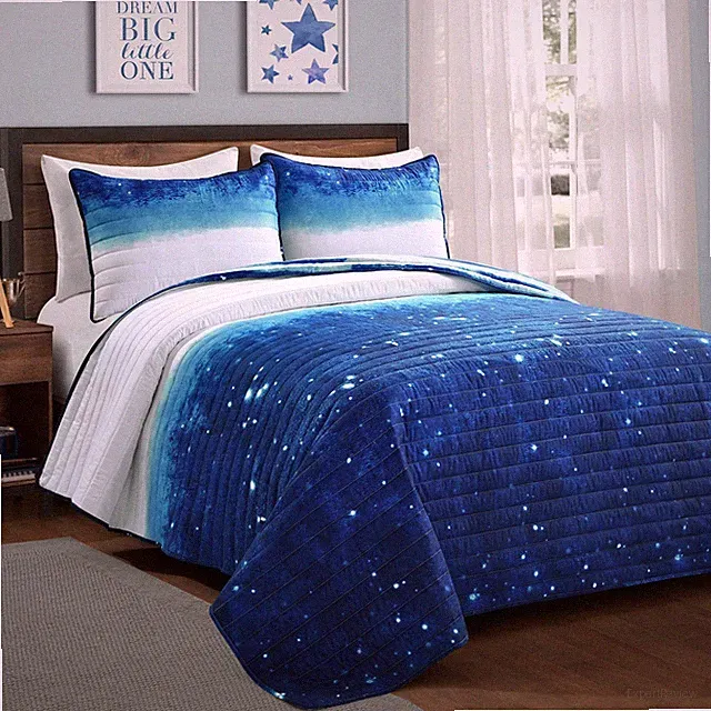 Lush Decor Space Star Ombre Quilt 3 Piece Set, Full/ Queen, Full/Queen, Navy