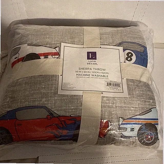 Lush Decor Store Race Cars Throw Blue Orange Sherpa New