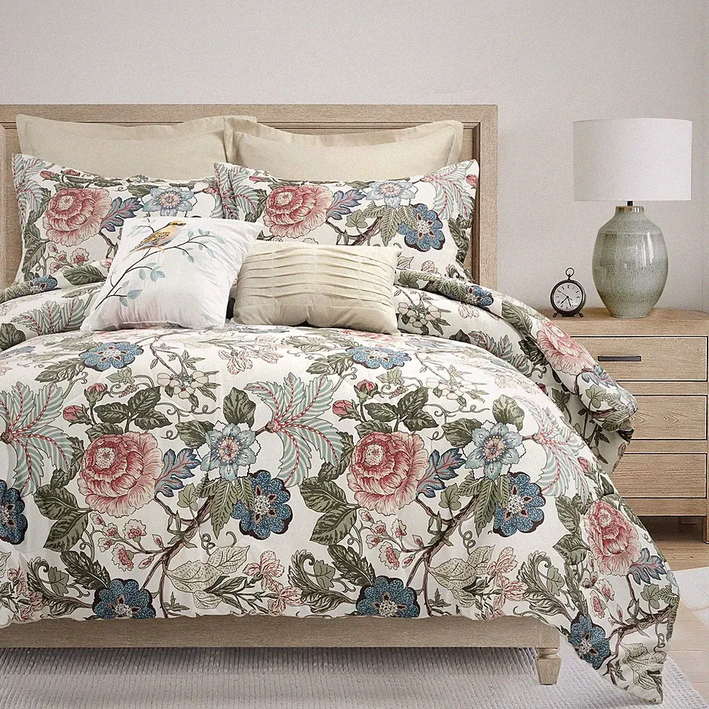 Lush Decor Sydney Floral Comforter Set, 7 Piece Set, Full/Queen, Green & Blue