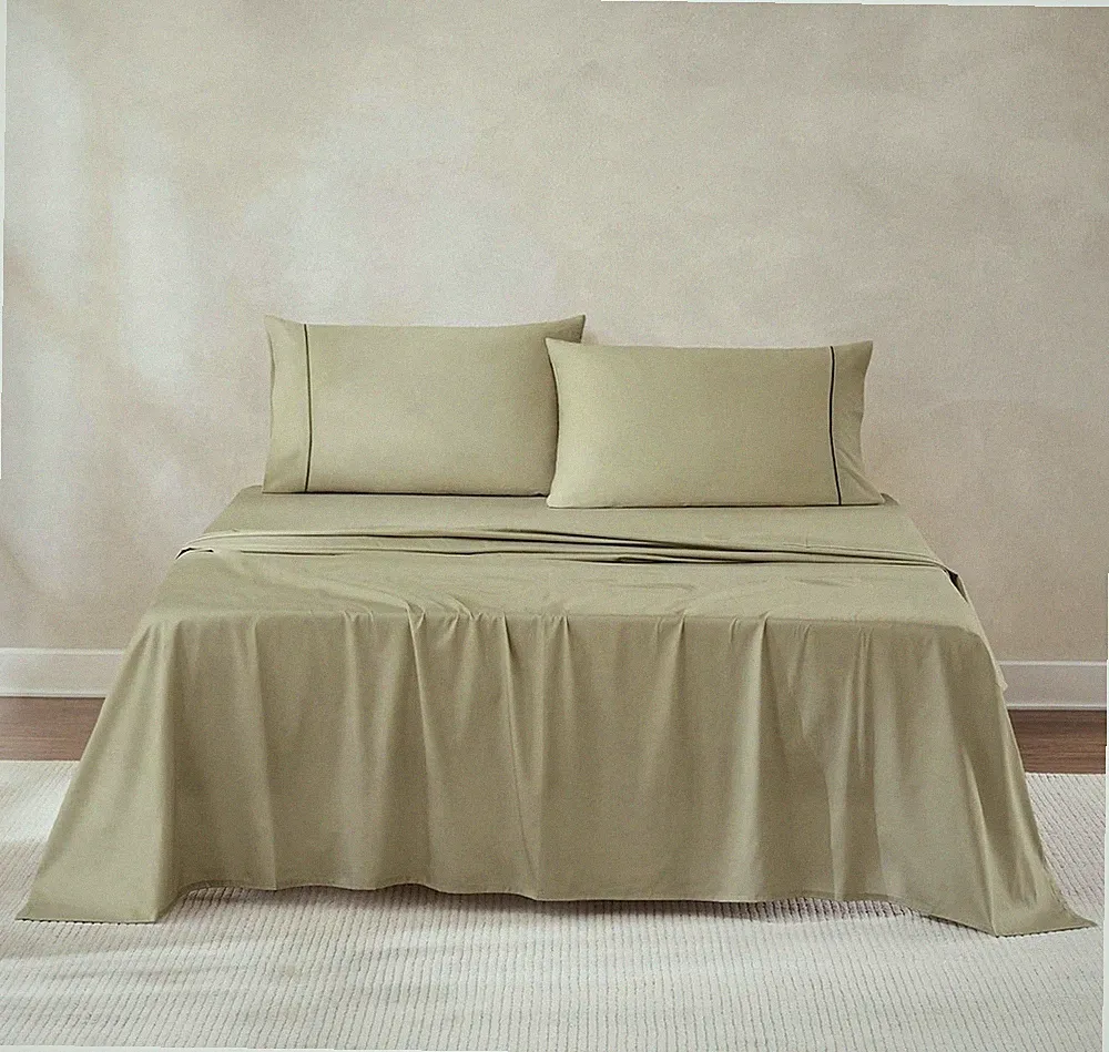 Lush Decor x Chuks Collins Linear Cotton Sheet Set 4 Piece Queen Green - Luxury