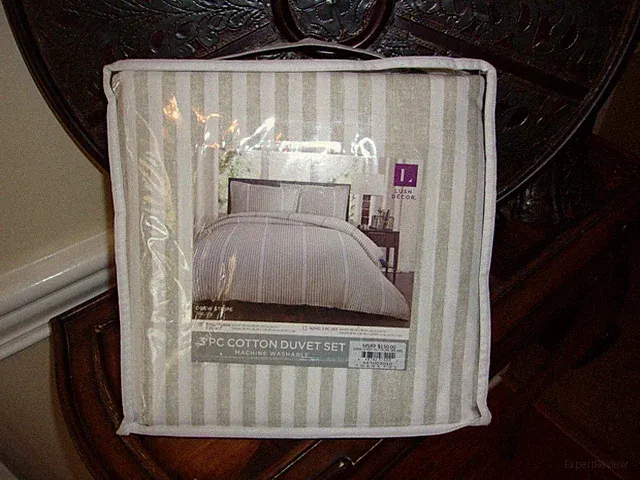 New Lush Decor Drew Stripe Taupe Full/Queen Duvet Cover Set 3pc