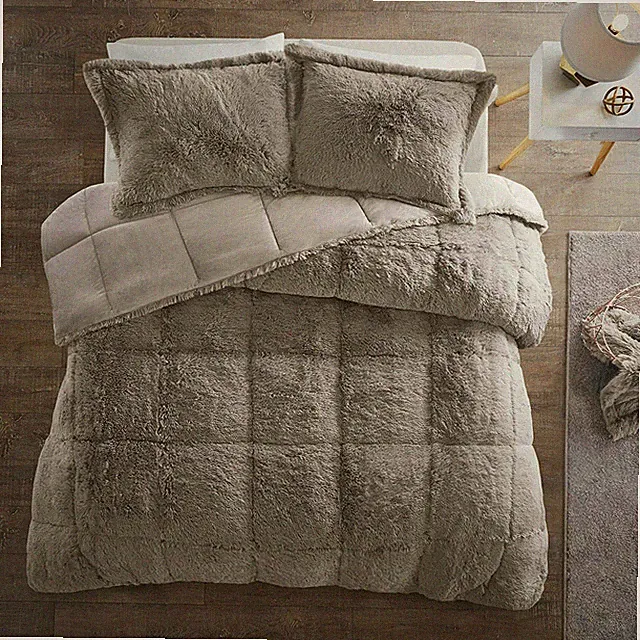 ~ NEW! ~ ULTRA SOFT PLUSH LUXURIOUS GREY FAUX FUR LUSH LUXURY CHIC COMFORTER SET