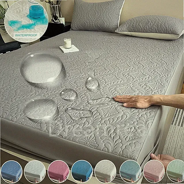 Quilted Mattress Protector Non-Slip Breathable Mattress Cover Fitted Bed Sheet