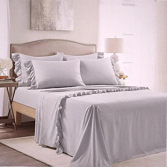 Reyna Ruffle Set 6 Piece Set Full, Light Gray - Full Sheets - Bed Sheets - Fu...