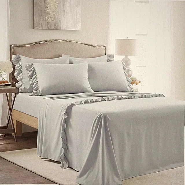 Reyna Ruffle Sheet Set 4 Piece Set Twin Light Gray Soft Comfortable Sheets Wit
