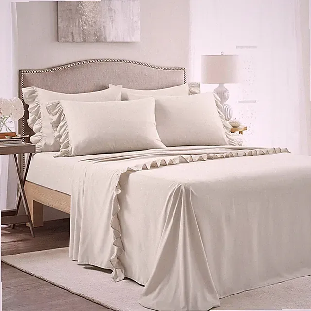 Reyna Ruffle Sheet Set 6 Piece Set Full Wheat Soft Comfortable Sheets With Ruf
