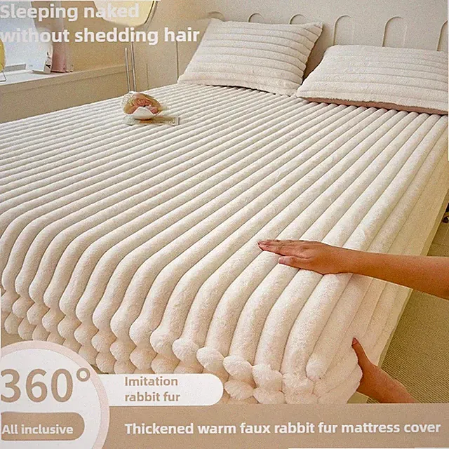 Solid Color Thick Mattress Cover Autumn Winter Warm Velvet Mattress Protector