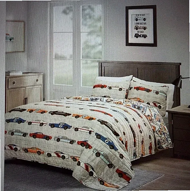 Twin Kids’ Race Cars Reversible Quilt Set Lush Decor 2 Piece